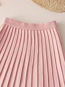 SHEIN Tween Girl) Sweater Set, Sesame Bottom Jacquard Round Neck Pullover With Pleated Skirt, Knitted Sweater Set, Soft And Comfortable, Suitable For Daily Wear, Outings, Travel, Vacation, Daycare, And Play - Pink - View 8