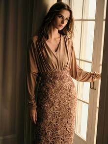 MOTF PREMIUM WOMEN'S ELEGANT LONG SLEEVE MAXI DRESS - Champagne - View 2
