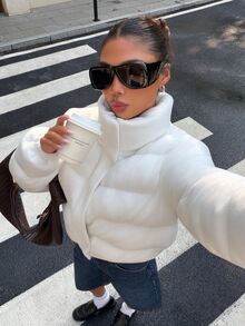 Muchica 白色保暖內裡厚款羽絨外套，適合萬聖節、街頭休閒風、派對日常旅行，秋冬季、聖誕節、新年 - 白色 - 查看 1