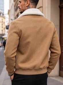 Manfinity Homme Men's Colorblock Casual Smart Casual Streetwear Daily Long Sleeve Overcoat Hiking Workwear - Khaki - View 2