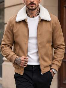 Manfinity Homme Men's Colorblock Casual Smart Casual Streetwear Daily Long Sleeve Overcoat Hiking Workwear - Khaki - View 4