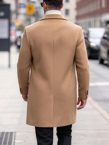 Manfinity Homme Men's Solid Color Pocket Button Front Long Sleeve Overcoat, Autumn Fall, Winter Ceremony Office Work Camel Casual Elegant - Khaki - View 2