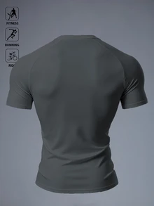 Gym Rark Kaos Olahraga Pria Elastis dengan Logo Modis, Hadiah Liburan, Pakaian Olahraga Athleisure Abu-abu Gelap untuk Latihan di Gym - Grey - View 2