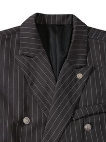 Manfinity Mode Bizformal Dark Gray Striped Peak Lapel Men's Vintage Slim Fit Double Breasted Commuter Formal Business Casual Suit Set - Dark Grey - View 4