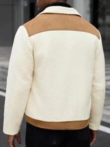Manfinity CasualCool 男士卡其色拼接羊羔絨領休閒通勤拉鍊夾克 - 卡其色 - 查看 2
