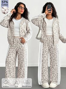 SHEIN Sparklyn Teen Girls Fall Outfits Fall Tops 3pcs Casual Set, White Hoodie Long Sleeve Zip-Up Sweatshirt With Pony, Autumn/Winter Outfit - Multicolor - View 5