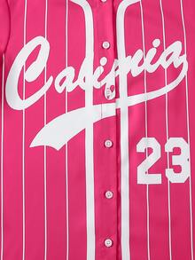 SHEIN Sparklyn 34Cotton Girls' Pink White Striped Vintage Cool Girl Athletic Band Letter Print Loose Jacket Spaghetti Strap Fitted Tank Top And Shorts Jogging Summer - Multicolor - View 8