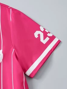 SHEIN Sparklyn 34Cotton Girls' Pink White Striped Vintage Cool Girl Athletic Band Letter Print Loose Jacket Spaghetti Strap Fitted Tank Top And Shorts Jogging Summer - Multicolor - View 10