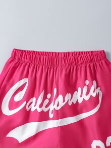 SHEIN Sparklyn 34Cotton Girls' Pink White Striped Vintage Cool Girl Athletic Band Letter Print Loose Jacket Spaghetti Strap Fitted Tank Top And Shorts Jogging Summer - Multicolor - View 7