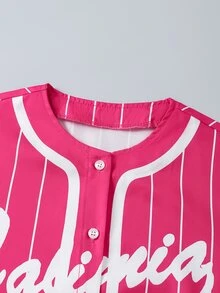 SHEIN Sparklyn 34Cotton Girls' Pink White Striped Vintage Cool Girl Athletic Band Letter Print Loose Jacket Spaghetti Strap Fitted Tank Top And Shorts Jogging Summer - Multicolor - View 5