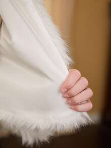 SHEIN Tween Girl Long Sleeve Fleece Fall Clothes Short Plush Elegant Slick Cute Kawaii All White Fuzzy Coat, Autumn Winter Wedding Guest - White - View 10