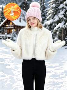 SHEIN Tween Girl Long Sleeve Fleece Fall Clothes Short Plush Elegant Slick Cute Kawaii All White Fuzzy Coat, Autumn Winter Wedding Guest - White - View 7