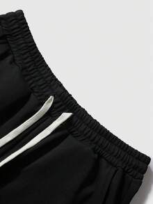 ROMWE MEN Street Life Men's Plus Size Gothic Print Drawstring Waist Pocket Loose Sweatpants - Black - View 4