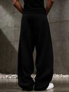 ROMWE MEN Street Life Men's Plus Size Gothic Print Drawstring Waist Pocket Loose Sweatpants - Black - View 2