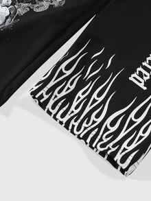 ROMWE MEN Street Life Men's Loose Fit Long Sleeve T-Shirt With Angel Print - Black - View 6