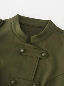 SHEIN LUNE Áo khoác nữ trang trí cúc Napoleon, áo khoác màu trơn mặc đi làm hằng ngày - xanh quân đội - Xem 5