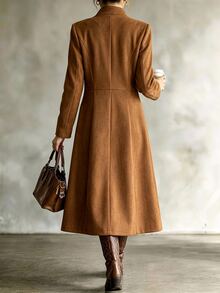Trelyra Women's New Autumn/Winter Minimalist Versatile Commuter Waist-Cinching Mid-Length Lightweight Jacket - Rust Brown - View 2
