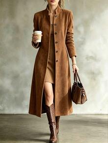 Trelyra Women's New Autumn/Winter Minimalist Versatile Commuter Waist-Cinching Mid-Length Lightweight Jacket - Rust Brown - View 1