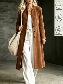 Trelyra Women's New Autumn/Winter Minimalist Versatile Commuter Waist-Cinching Mid-Length Lightweight Jacket - Rust Brown - View 4