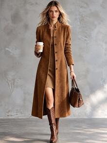 Trelyra Women's New Autumn/Winter Minimalist Versatile Commuter Waist-Cinching Mid-Length Lightweight Jacket - Rust Brown - View 3