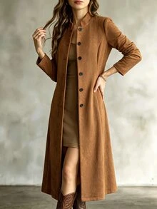 Trelyra Women's New Autumn/Winter Minimalist Versatile Commuter Waist-Cinching Mid-Length Lightweight Jacket - Rust Brown - View 8