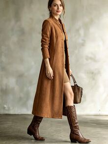 Trelyra Women's New Autumn/Winter Minimalist Versatile Commuter Waist-Cinching Mid-Length Lightweight Jacket - Rust Brown - View 5