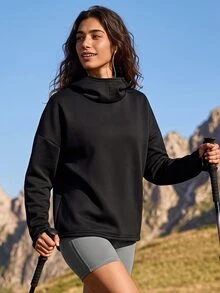 Exploreva Women's Long Sleeve Black Hooded Thermal Lined Sweatshirt - Black - View 5