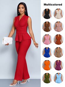 SOLERSUN Elegant Workwear Waist-Cinching Suit - Red - View 6