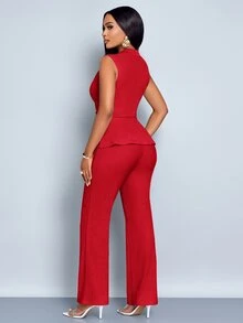 SOLERSUN Elegant Workwear Waist-Cinching Suit - Red - View 2