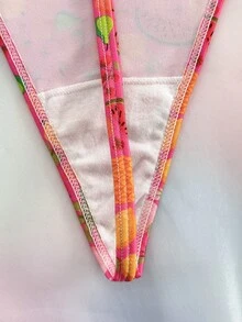 Nora Wilde Plus Size 3pcs Hot Tropical Fruit Hollow Out Tie Design Thong - Multicolor - View 6