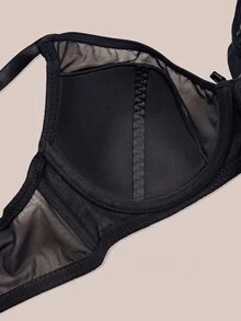 Barelissa 女款透視網紗無內襯輕盈透氣鋼圈內衣，舒適支撐全罩式巴爾科內內衣，日常內著，附水鑽蝴蝶結 - 黑色 - 查看 7