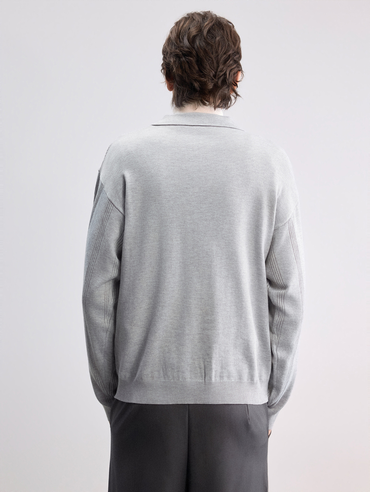 Manfinity Homme Men's Polo Collar Long Sleeve Pullover Sweater, Preppy Casual Autumn Top, Suitable For Daily Wear, Leisure, Vacation, V-Neck Colorblock - Light Grey - View 4