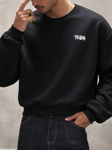 PAVTROS Men's Letter Graphic Casual Streetwear Daily Pullover Sweatshirt Sports Beach Black And White Fall - Black - View 2