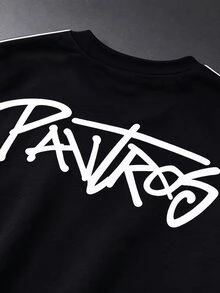 PAVTROS Men's Letter Graphic Casual Streetwear Daily Pullover Sweatshirt Sports Beach Black And White Fall - Black - View 4