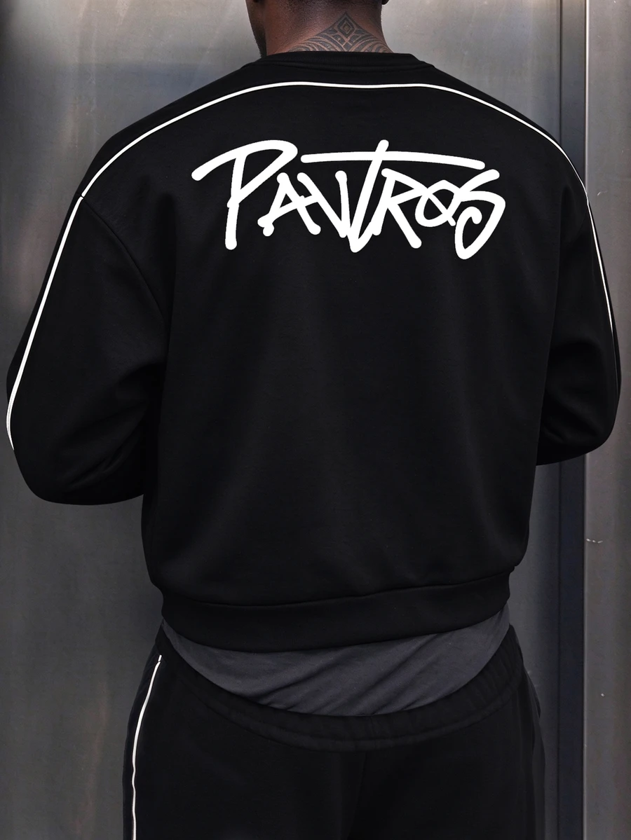 PAVTROS Men's Letter Graphic Casual Streetwear Daily Pullover Sweatshirt Sports Beach Black And White Fall - Black - View 1
