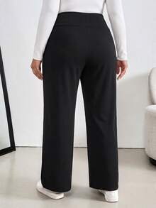 Shapeblank Women's Plus-Size Black High-Waisted Straight-Leg Pants – Stylish, Casual, Stretchy, Comfortable, And Versatile For Everyday Wear (Autumn/Winter) Fall - Black - View 3