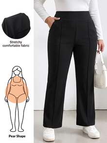 Shapeblank Women's Plus-Size Black High-Waisted Straight-Leg Pants – Stylish, Casual, Stretchy, Comfortable, And Versatile For Everyday Wear (Autumn/Winter) Fall - Black - View 1