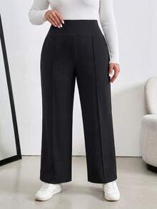 Shapeblank Women's Plus-Size Black High-Waisted Straight-Leg Pants – Stylish, Casual, Stretchy, Comfortable, And Versatile For Everyday Wear (Autumn/Winter) Fall - Black - View 5