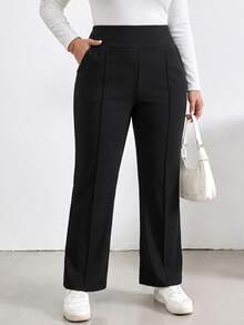 Shapeblank Women's Plus-Size Black High-Waisted Straight-Leg Pants – Stylish, Casual, Stretchy, Comfortable, And Versatile For Everyday Wear (Autumn/Winter) Fall - Black - View 2