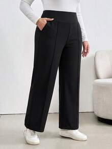 Shapeblank Women's Plus-Size Black High-Waisted Straight-Leg Pants – Stylish, Casual, Stretchy, Comfortable, And Versatile For Everyday Wear (Autumn/Winter) Fall - Black - View 4