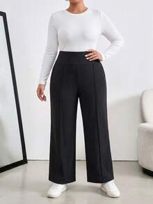 Shapeblank Women's Plus-Size Black High-Waisted Straight-Leg Pants – Stylish, Casual, Stretchy, Comfortable, And Versatile For Everyday Wear (Autumn/Winter) Fall - Black - View 6