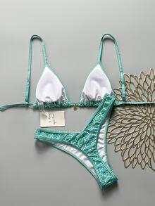 SHEIN Swim Springbreak 女士沙滩装随机花卉印花细肩带上衣和高腰比基尼泳裤套装 - 彩色 - 查看 5