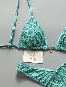 SHEIN Swim Springbreak 女士沙滩装随机花卉印花细肩带上衣和高腰比基尼泳裤套装 - 彩色 - 查看 6