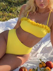 SHEIN Swim 2026 New Summer Holiday Yellow Design Plus Size Swimwear Set Beach Vacation - Yellow - View 6