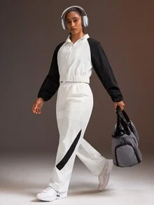 Powerista Women's Black & White Colorblock Woven Loose Wide Leg Long Pants - Black and White - View 7