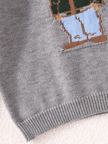 PrepCrw Young Boy Cartoon Dog Print Crew Neck Long Sleeve Casual Sweater, Autumn Fall Winter - Light Grey - View 8