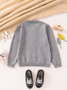 PrepCrw Young Boy Cartoon Dog Print Crew Neck Long Sleeve Casual Sweater, Autumn Fall Winter - Light Grey - View 4