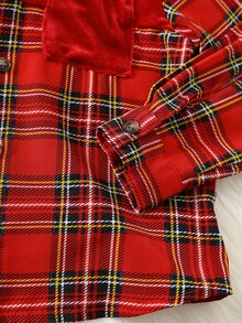 SHEIN 兒童中性款小男孩/小女孩可愛聖誕上衣，秋冬冬季幼兒聖誕上衣，冬季上衣，聖誕家庭套裝 - 酒紅色 - 查看 4