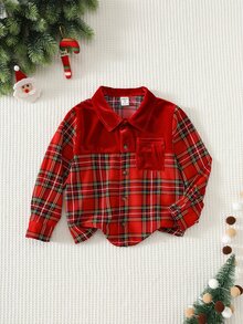SHEIN 兒童中性款小男孩/小女孩可愛聖誕上衣，秋冬冬季幼兒聖誕上衣，冬季上衣，聖誕家庭套裝 - 酒紅色 - 查看 1
