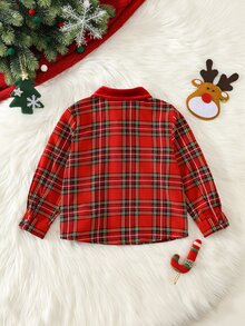 SHEIN 兒童中性款小男孩/小女孩可愛聖誕上衣，秋冬冬季幼兒聖誕上衣，冬季上衣，聖誕家庭套裝 - 酒紅色 - 查看 2